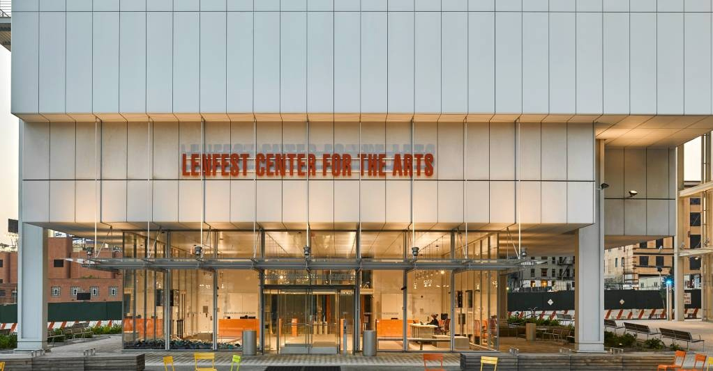 A view of the Lenfest Center for the Arts entrance from the Small Square