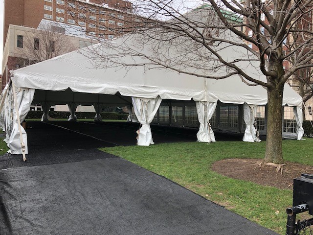 A large white tent set up on Furnald lawn