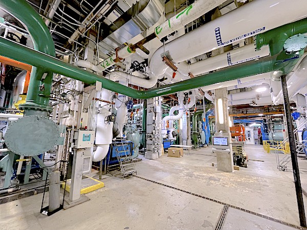 A photo of the network of pipes at the University's cooling plant.