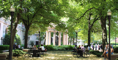 A photo of the courtyard outside of Hamilton Hall.