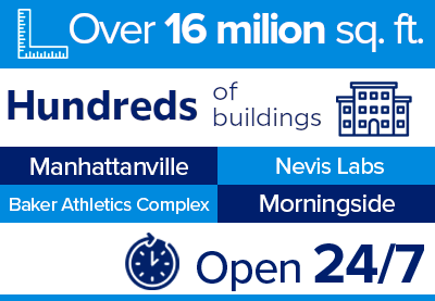 Facts about Operations: We manage over 16 million square feet and nearly 300 buildings at the Manhattanville and Morningside campuses, and at Nevis Labs and Baker Athletic Complex.