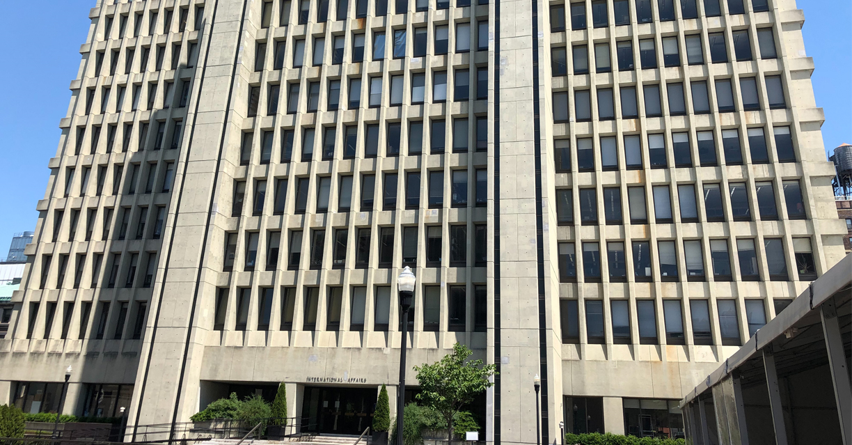 A view of the International Affairs Building from Ancel Plaza