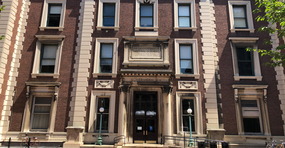 A view of the Schermerhorn Hall Entrance, a Beaux Arts building