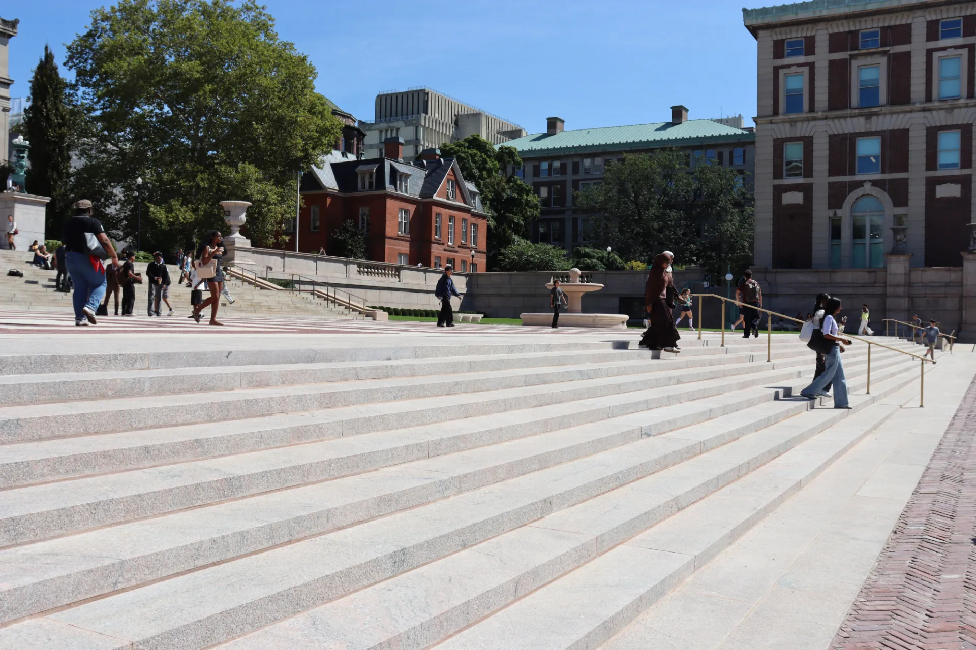 New granite steps leading from College Walk to Low Plaza.