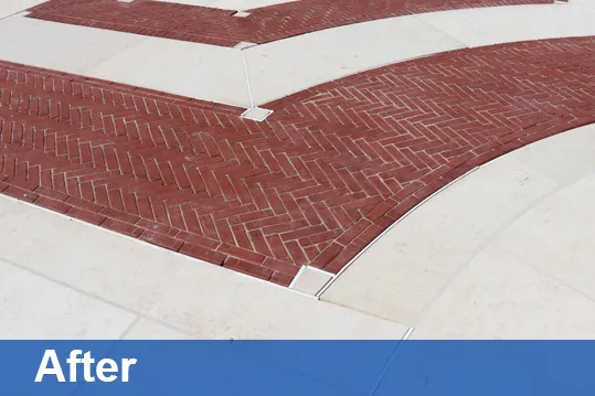 An "after photo" of the restoration at Low Plaza, with new brick and limestone. 