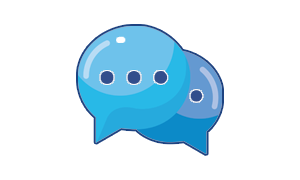 Graphic representing two talk bubbles.
